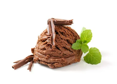 Chocolate ice cream with mint leaf garnish Stock Photos