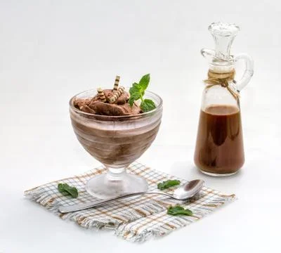 Chocolate ice cream with mint Stock Photos