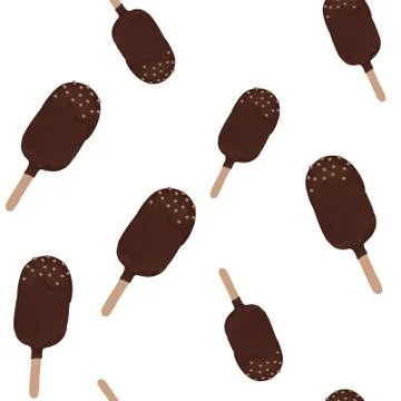 Chocolate ice cream pattern with nuts on a white background Stock Illustration