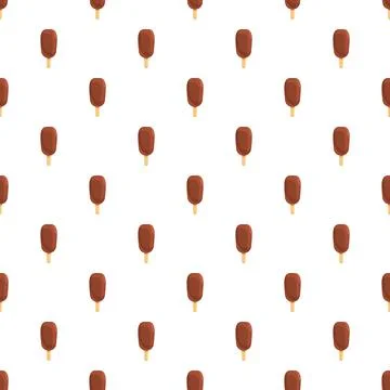 Chocolate ice cream popsicles pattern on white background Stock Illustration
