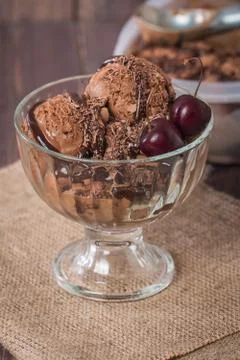 Chocolate ice cream  with syrup Stock Photos