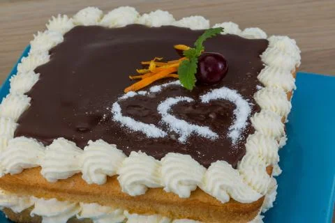 Chocolate icing cake Stock Photos