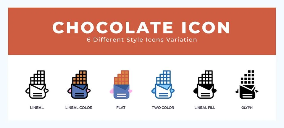 Chocolate icon set with different styles. Design elements for logo. Vector .. Illustrazione stock