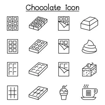 Chocolate icon set in thin line style 스톡 일러스트