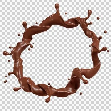 Chocolate isolated splashes waves circle. 3D render illustration Stock Illustration