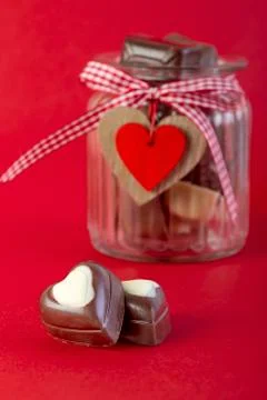 Chocolate in a jar. Valentines day concept Фото