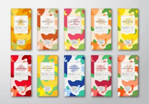 Chocolate Label Template Set. Abstract Shapes Vector Packaging Design Layout Illustrazione stock
