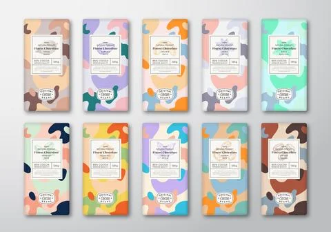 Chocolate Label Template Set. Abstract Shapes Vector Packaging Design Layout Stock Illustration