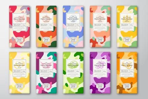 Chocolate Label Template Set. Abstract Shapes Vector Packaging Design Layout Stock Illustration