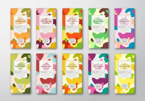 Chocolate Label Templates Set. Abstract Shapes Vector Packaging Design Layout Illustrazione stock