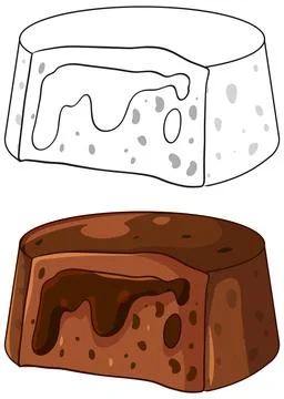 Chocolate Lava Cake Vector Illustration with Color and Line Art Versions Stock Illustration