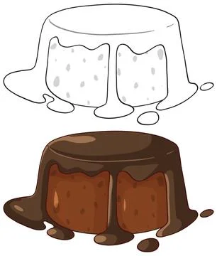 Chocolate Lava Cake Vector Illustration with Line Art Version Stock Illustration