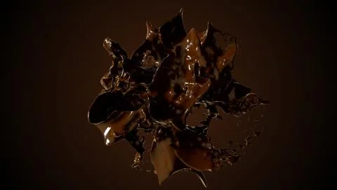 Chocolate liquid explosion on dark background. 3D render animation of splash  Illustrazione stock