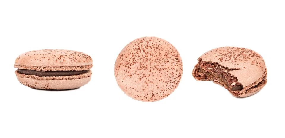 Chocolate macaron isolate, set Stock Photos
