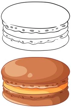 Chocolate Macaron Vector Illustration with Line Art and Colored Versions Stock Illustration