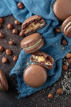 Chocolate macaroons with hazelnut flour Stock Photos