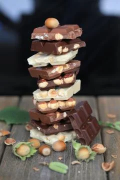 Chocolate made dish with hazelnuts Stock Photos