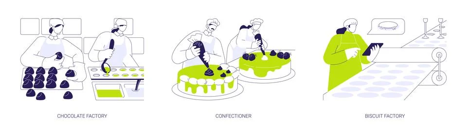 Chocolate making abstract concept vector illustrations. Illustrazione stock