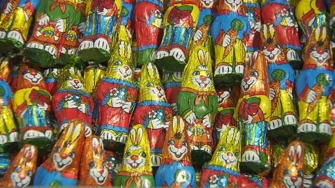 Chocolate making manufacture of Easter chocolate rabbits, chocolate factory Video stock 123365270