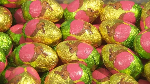 Chocolate making manufacture of Easter chocolate eggs, chocolate factory Video stock 123365719