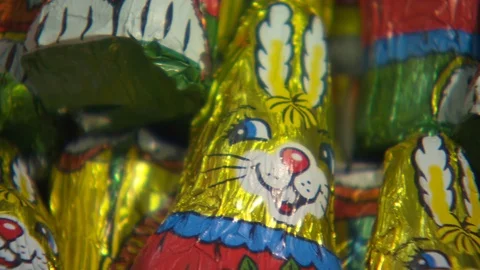 Chocolate making manufacture of Easter chocolate rabbits, chocolate factory Video stock 123366780