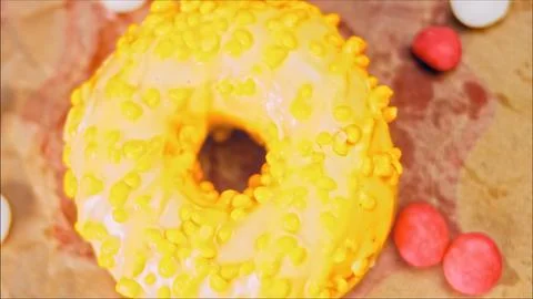 Chocolate, marshmello and candy donuts on a retro baking tray. Donuts are on a Stock Photos