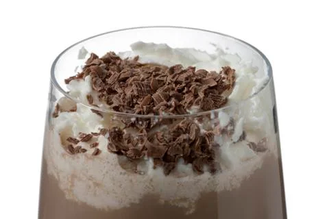 Chocolate milk shake with whipped cream and chocolate shavings Stock Photos