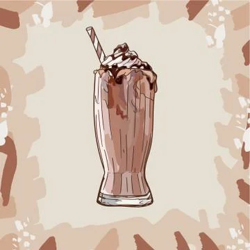 Chocolate Milkshake recipe. Menu element for cafe or restaurant with milk fre Stock Illustration