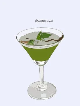 Chocolate mint cocktail Drinks. Hand drawn cocktail . Stock Illustration