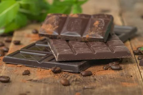 Chocolate with mint leaf Stock Photos
