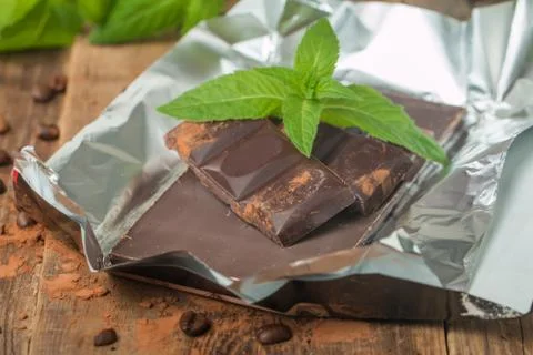 Chocolate with mint leaf Foto stock