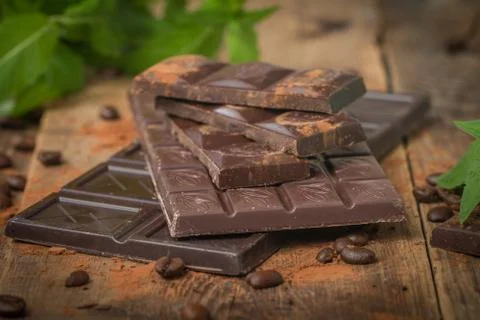 Chocolate with mint leaf Stock Photos