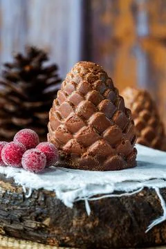 Chocolate mousse pine cone Stock Photos