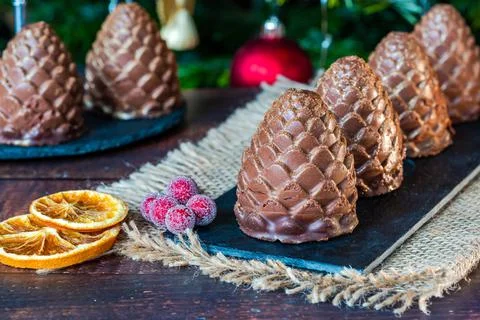 Chocolate mousse pine cones Stock Photos