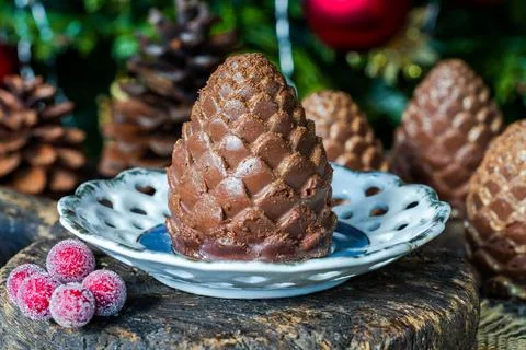 Chocolate mousse pine cones Stock Photos