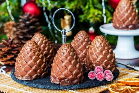 Chocolate mousse pine cones Stock Photos