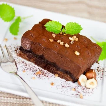 Chocolate mousse on a plate Stock Photos