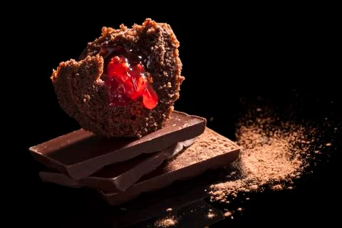Chocolate muffin close up. Stock Photos
