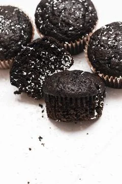 Chocolate muffins on a gray background Stock Photos