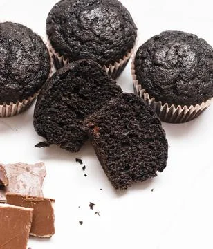 Chocolate muffins on a gray background Fotos Stock