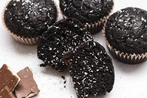 Chocolate muffins on a gray background Fotos Stock