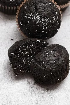 Chocolate muffins on a gray background Fotos Stock