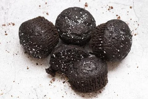 Chocolate muffins on a gray background Stock Photos