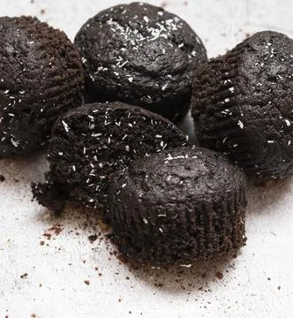 Chocolate muffins on a gray background Fotos Stock