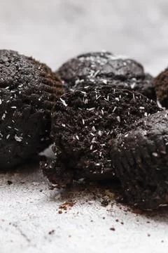 Chocolate muffins on a gray background Stock Photos