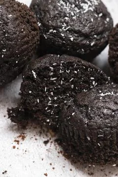 Chocolate muffins on a gray background Stock Photos