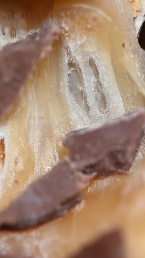 Chocolate Nougat Cookie Breaking and Stretching, Macro Close Up Stock Footage 329249432