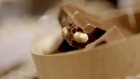 Chocolate with nuts inside, close up shot 스톡 동영상 122618614