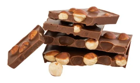 Chocolate with nuts isolated on white background Stock Photos