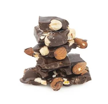 Chocolate with nuts on white background Stock-Fotos